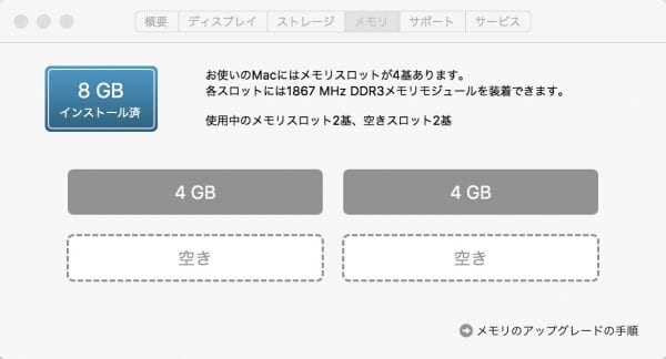 デフォルトは4GB×2で2基使用済み