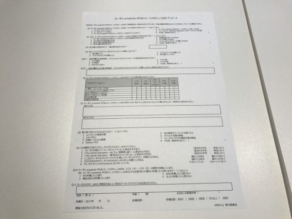 アンケートはかなり細かい