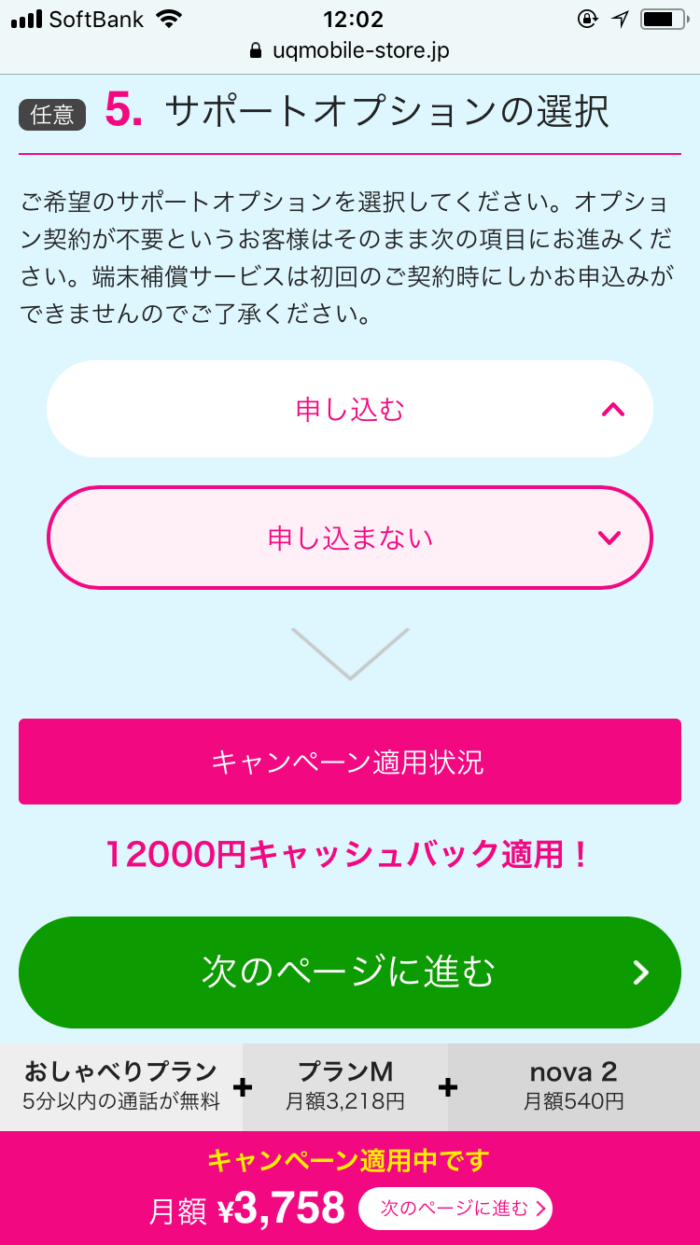 サポートオプションの選択