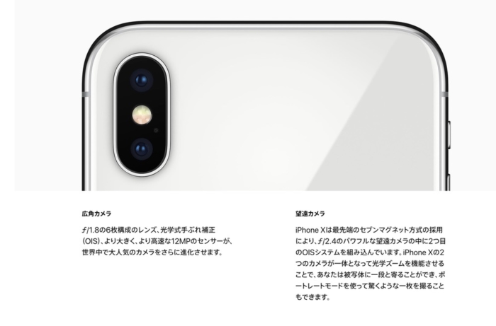 iPhone Xのデュアルカメラ仕様
