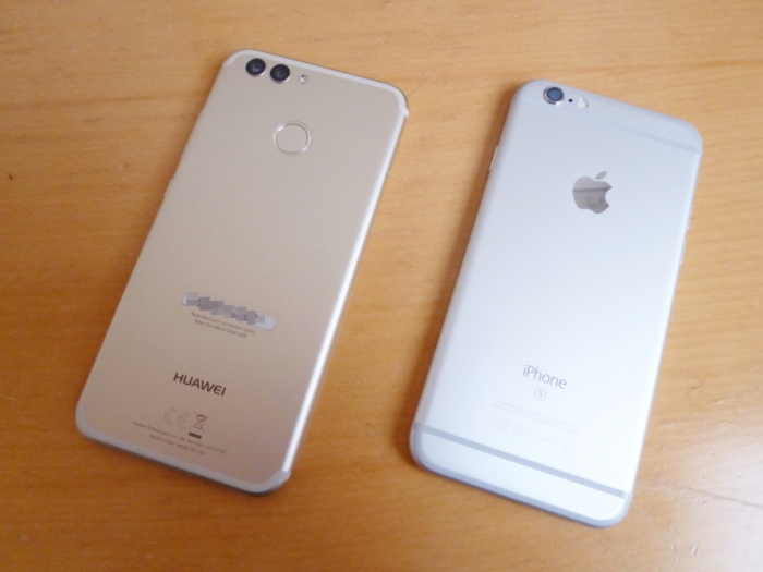 HUAWEI nova 2とiPhone 6sの背面