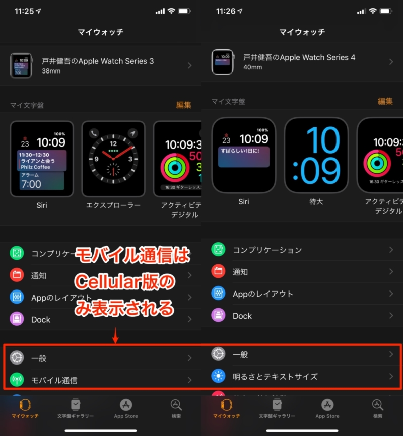 左がCellular版、右がGPS版