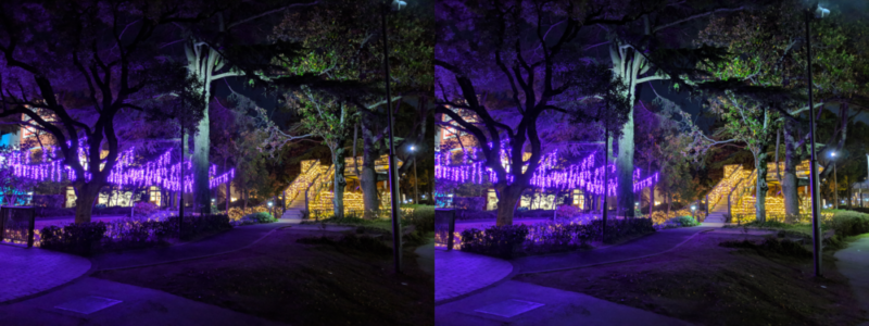 夜景モードと通常モードの比較