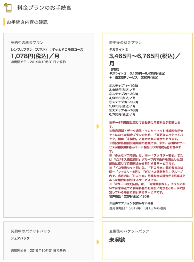 ギガホ2などの名称は2019年10月以降の契約プラン