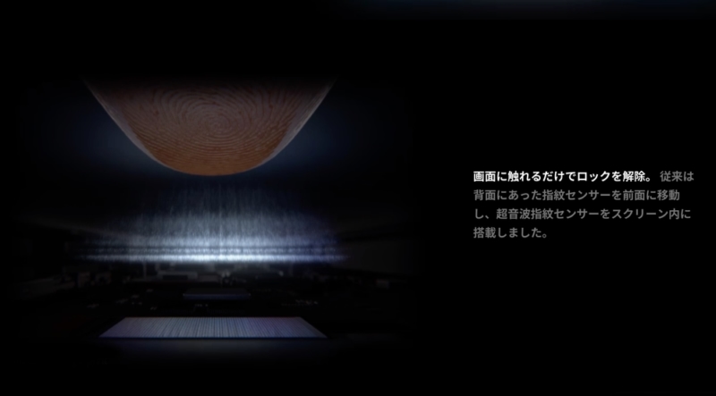画面内に指紋認証センサーを内蔵