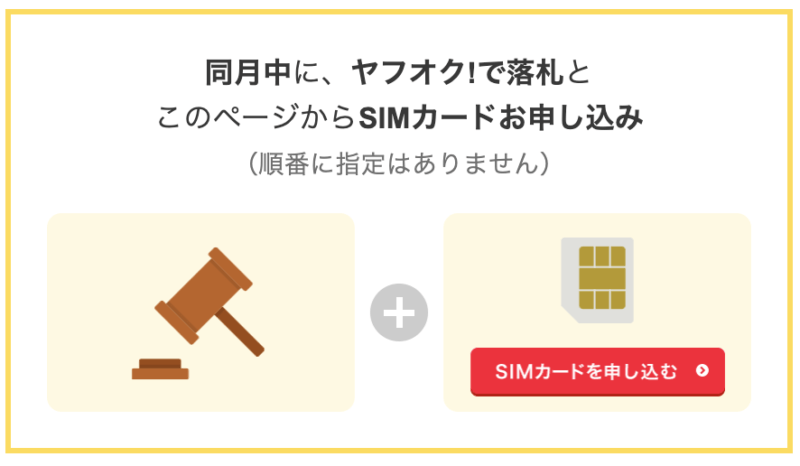 同月中にヤフオク!で落札とSIMカード申し込み