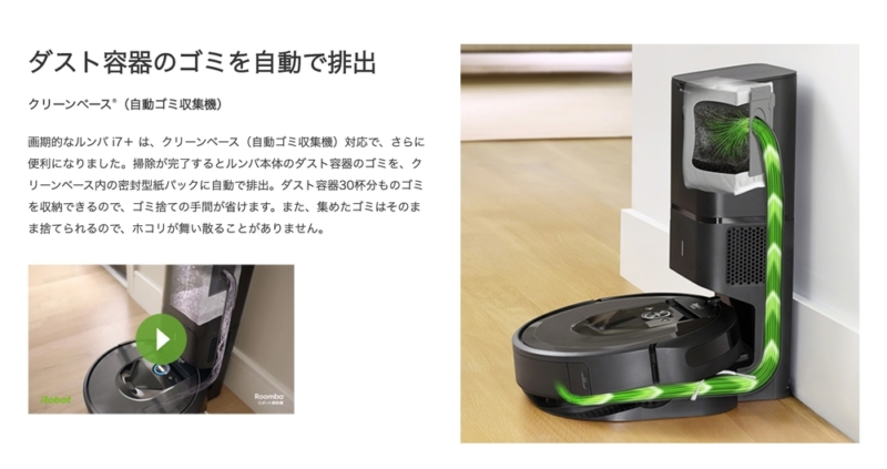 クリーンベース(自動ゴミ収集機)搭載ルンバ