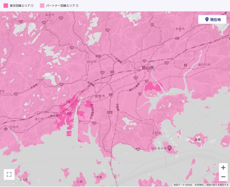 岡山県の楽天回線エリア