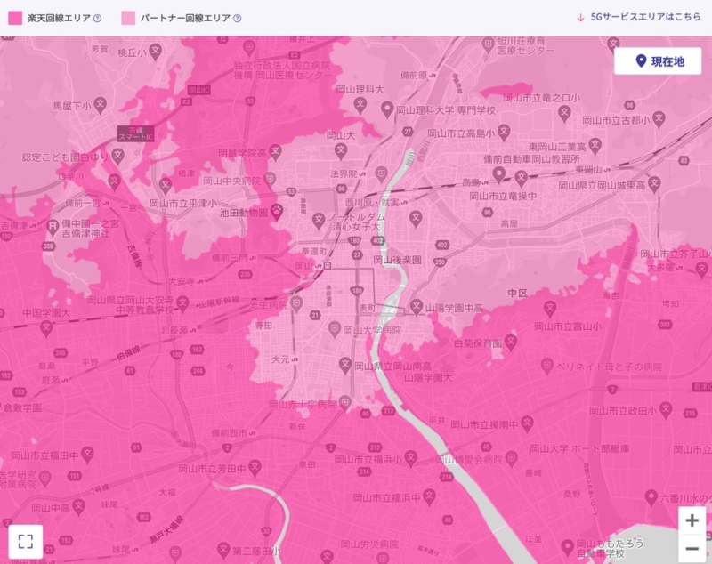 倉敷市の楽天回線エリア