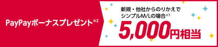 SIMのみMNP契約で5,000円分のPayPayプレゼント