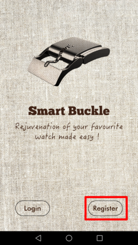 Smart Buckle(スマート・バックル)のアプリ Register（登録）をタップする